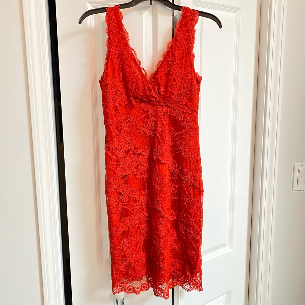Nicole miller embroidered red lace mini dress
